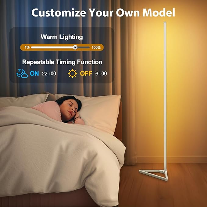 Floor Lamp,16 Million Colors LED Floor Lamps 141 cm Lamps for Living Room with Music Sync,Standing Lamp with App and Remote Control,Gaming Ambient Lighting Corner Lamp Bedroom Decor