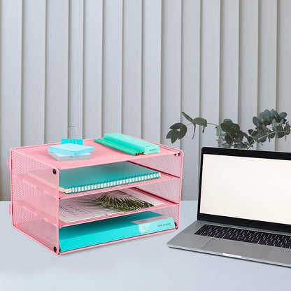 EASEPRES 3 Tier Paper Organizer Tray, Pink
