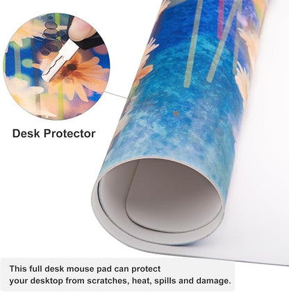 QIYI Large Desk Pad, Waterproof PU Leather Mouse Pad for Desktop, Blue Green Floral Home Décor Office Desk Accessories, Non Slip Desk Mat Writing Pads for Home Office 31.5" x 15.7" - Ivy Flowers