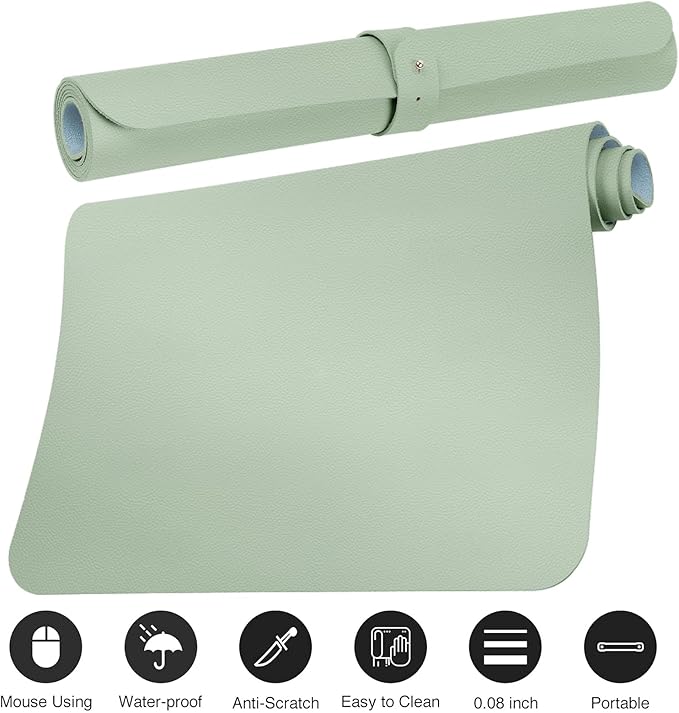 ‎Boutilon Leather Desk Pad 30" x14",Non-Slip Mouse Pad,Office Desk Mat,Waterprooft PU Leather Desk Blotter,Desk Pad Protector,Desk Writing Pad for Home Office Decor (M-Green)