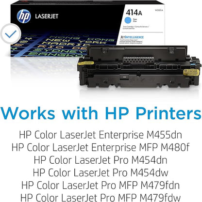HP 414A Cyan Toner Cartridge | Works with HP Color LaserJet Enterprise M455dn, MFP M480f; HP Color LaserJet Pro M454 Series, HP Color LaserJet Pro MFP M479 Series | W2021A
