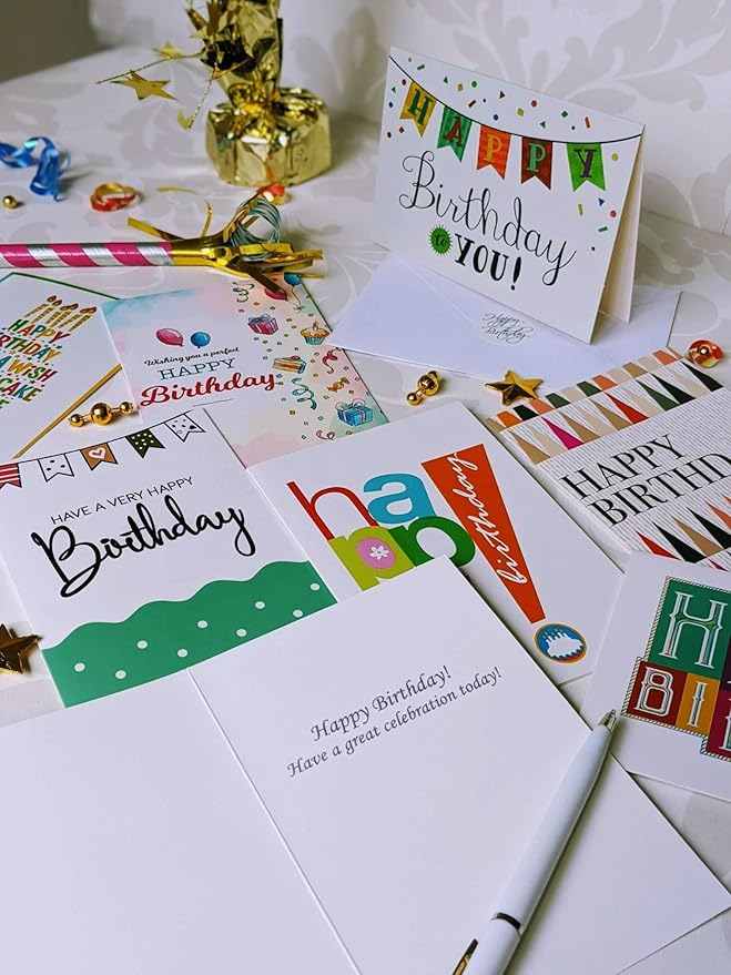 120 Happy Birthday Cards for Office, Business and Personal Use with Short Generic Message Inside, Assorted Greeting Notes Bulk with Envelopes and Stickers 4x6 Inch
