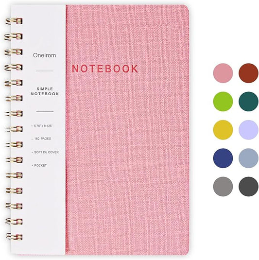 Spiral Notebook, Pink Notebook-6.1x8.2 Inch College Ruled Journal with Inner Pockets and 160 Pages, PU Leather Cover Business Journal, Twin-Wire Binding Notebook Perfect for Office & Home