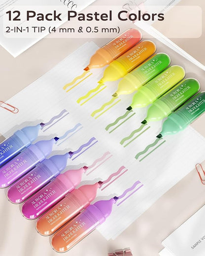 Four Candies 12 Pcs Highlighters Assorted Colors, Cute Pastel Highlighter Set, Dry Quickly, Soft Chisel Tip, Assorted Colors Bible Highlighter for No Bleed, Aesthetic Highlighters for School, Office
