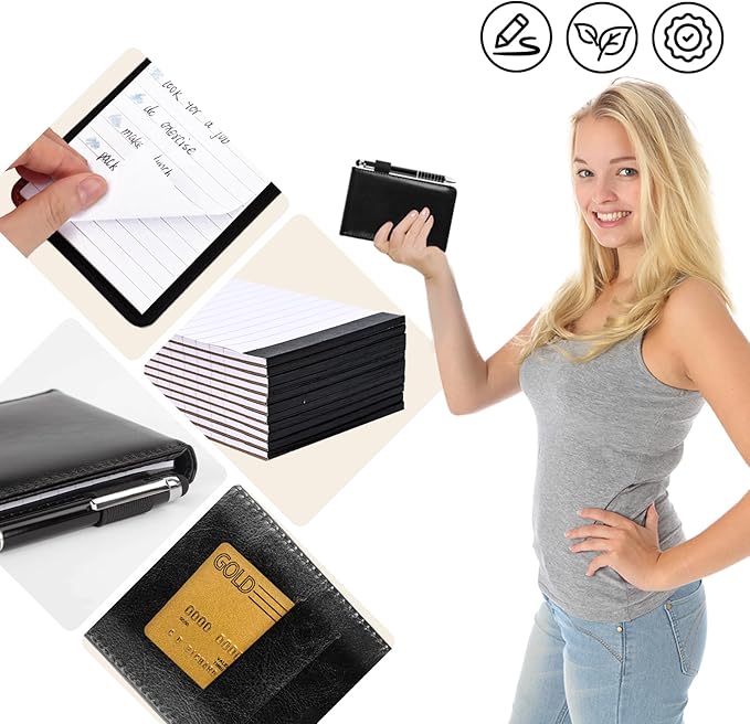 Koogel 11PCS Mini Pocket Notepad Holder Set, Pocket Notepad Flip Notepad with Pen Leather Pocket Notebook for Office School Business Travel Meetings