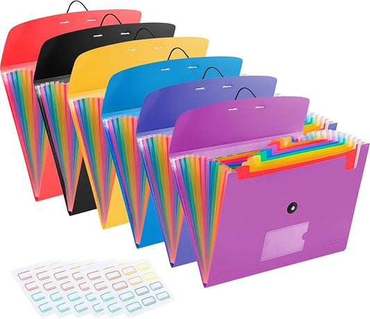 6 Pack Accordion File Organizer Expanding File Folder with 13-Pockets, A4 Letter Size Paper Document Receipt Holder for School Office Supplies