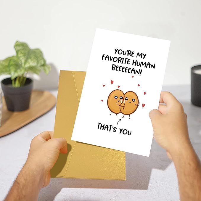 Cute Bean Pun Love Card, Funny Birthday Card for Him Her, Adorable Valentines Card for Boyfriend Girlfriend, Anniversary Card for Husband Wife
