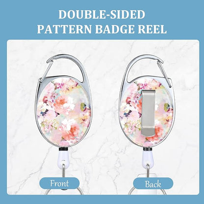 3 Pack Badge Reels Retractable，Double Sided Color Print Pattern Retractable Badge Holders，with Retractable Keychain, Badge Clip and Key Ring，Durable Nylon Retractable Rope