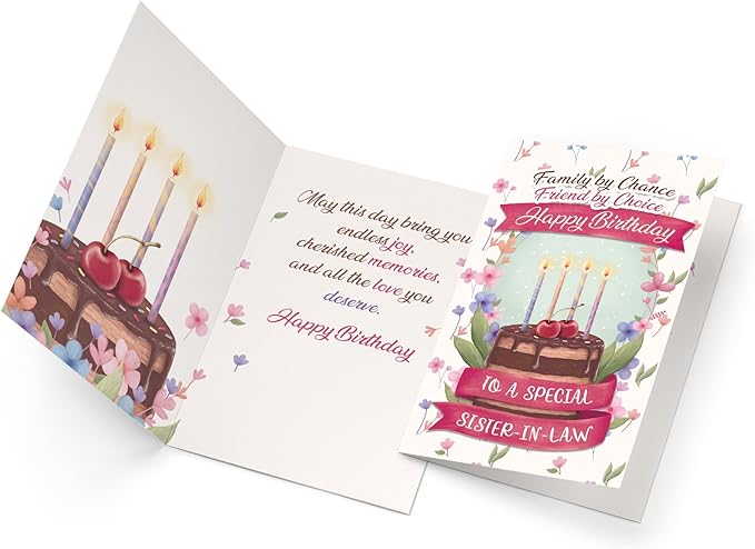 Prime Greetings Sister In Law Birthday Card, Made in America, Eco-Friendly, Thick Card Stock with Premium Envelope 5in x 7.75in, Packaged in Protective Mailer