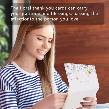 Thank You Cards with Envelopes(25 pack 4x6), Blank Cards with 5 Wildflower Designs, Perfect for Bridal Shower, Baby Shower, Wedding, Birthday, All Occasion