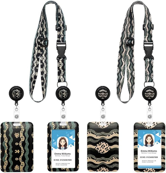 2 Pack Leopard Print Lanyards Badge Holder, Adjustable Lanyard with Retractable Badge Reel, Stylish ID Badge Holder for Teachers, Nurses, Students, Office Staff & Travel Essentials