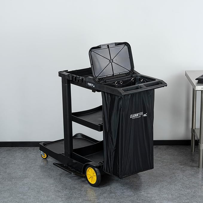 Restaurantware-Janitor CART Bag ONLY: Clean Tek Professional 16.93 x 10.63 x 29.53 Inch Janitorial Cart Bag, 1 Heavy-Duty Bag - Janitor Cart Sold Separately, Durable, Black Plastic Replacement Bag