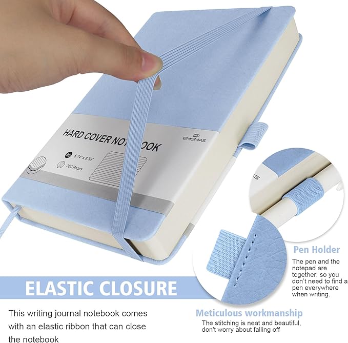 Lined Journal Notebook, 360 Numbered Pages(With page number), Thick Journal for Writing A5 College Ruled Notebook, 100gsm Lined Paper, Leather Hardcover, 5.75'' X 8.38''-1 Pack, Sky Blue