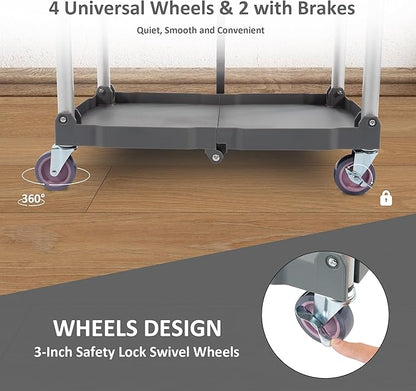 ELEVON Portable Folding Collapsible Service Cart Foldable Service Cart 3 Tier Collapsible Push Cart Folding Utility Carts with Wheels for Office Warehouse Home, Black