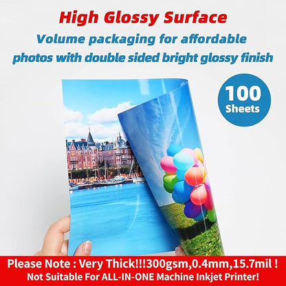 Uinkit 100 Sheets 8.5x11 Letter Size Thick Heavyweight Photo Paper Double Sided Glossy Cardstock 80LB 300Gsm 15.7Mil Brochure, Only for professional Inkjet Printer and Dye Ink