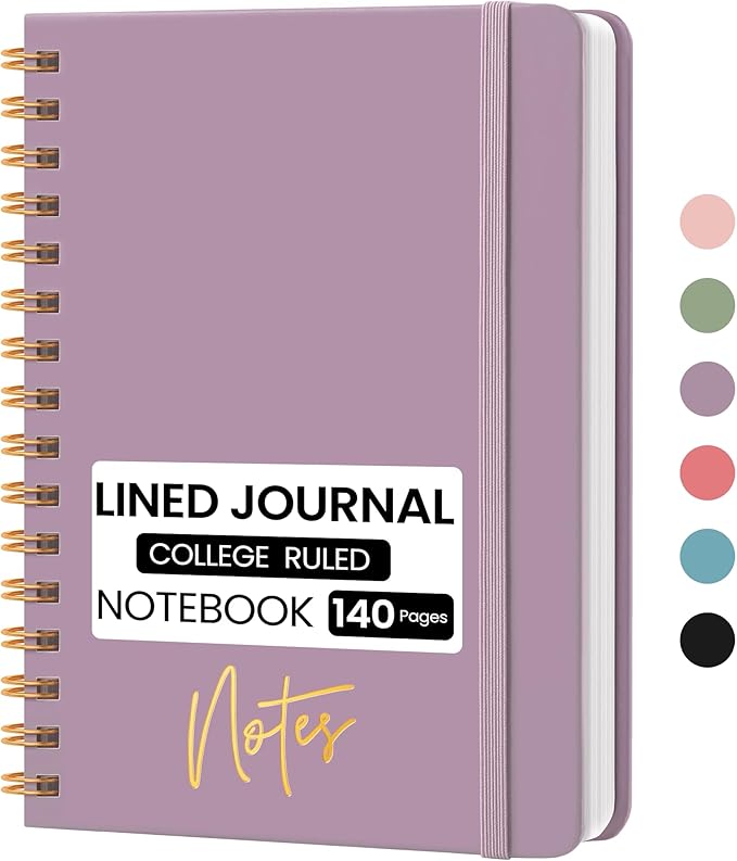 Lined Spiral Journal Notebook, A5 College Ruled Notebook for Journaling, Note-Taking, and Daily Planning, Durable Hardcover with an Elegant Design, Purple
