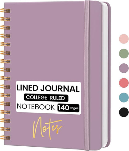 Lined Spiral Journal Notebook, A5 College Ruled Notebook for Journaling, Note-Taking, and Daily Planning, Durable Hardcover with an Elegant Design, Purple