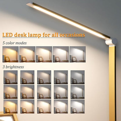 LED Desk Lamp with USB Ports,Touch Desk Lamps for Home Office with 5 Color Modes,3 Brightness Desk Light with Small Night Light,Reading Lamp Table Lamp for Bedroom Bedside Study Gold （with adapter）