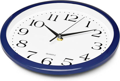 Bernhard Products Navy Wall Clock Silent Non Ticking - 10 Inch Quality Quartz Battery Operated Round Easy to Read Home/Kitchen/Office/Classroom/School Clock