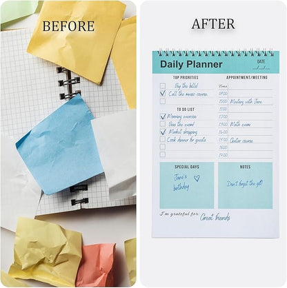 Daily Planner Notebook, To Do List Notepad, Spiral Notebook, Undated-52 Sheets-6.5" x 9.8" Checklist, Notebooks for Work, Personal Organizer Notepad, Daily Task Notebook (Green)