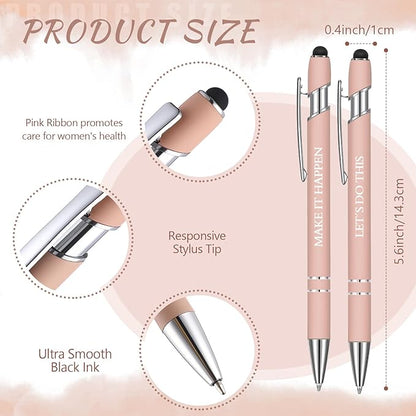 Zonon 12 Pieces Inspirational Pens Bulk Easter Basket Stuffers Motivational Quotes Ballpoint Pens with Stylus Tip Inspirational Gifts for School Office Teachers(Morandi,Motivational Style)