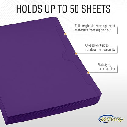 Purple File Jackets, Flat-No Expansion, Letter Size, Reinforced Straight-Cut Tab, 10 Pack