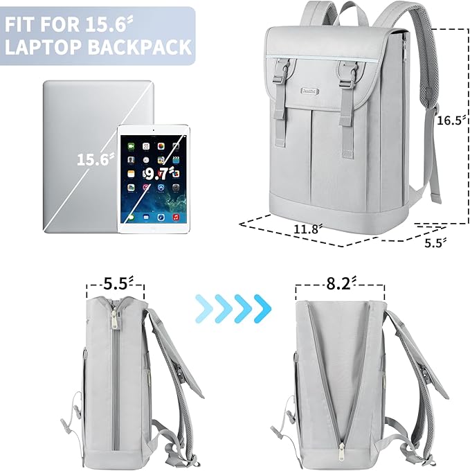 Laptop Backpack for Women, 15.6 Inch Expandable Wide Open Work Travel Backpack for Teacher Doctor, Airplane Approved College Bookbag,Anti Theft Water Resistant Daily Office Business Bag for Men