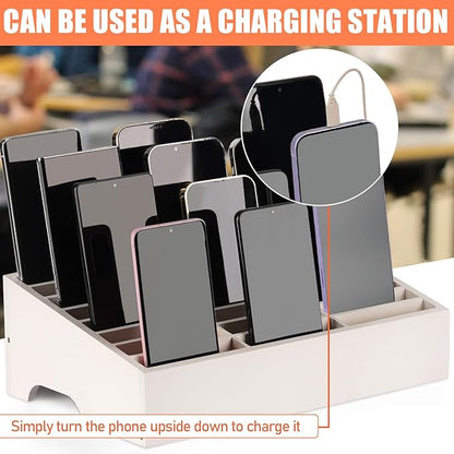 Wooden 24-Grid Cell Phones Storage Box Desktop Mobile Phone Holder Organizer for Office School Classroom (24-Grid White)