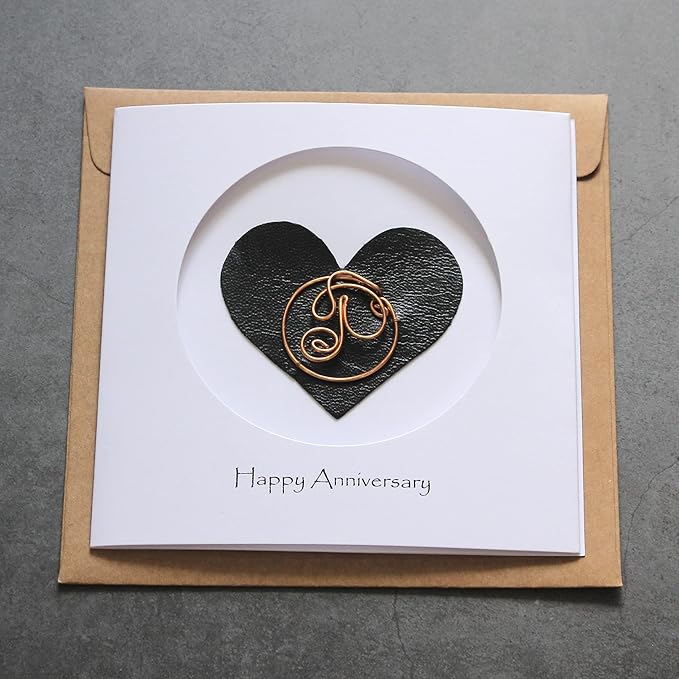 Personalized Initial Copper Card, Copper Initial, Anniversary Card for Her, Couple, Gift for Her (P)