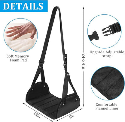 4 Pack Airplane Foot Rest, Airplane Foot Hammock with Premium Memory Foam, Adjustable Length Foot Hammock for Plane Travel, Airplane Footrest Relax Your Feet in The Train Office&Home, Black