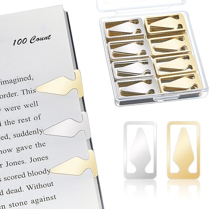 Book Line Markers 100 Count Tin Mixed Metals Bookmarkers Book Page Markers Arrow Bookmarks Gold Silver Book Marker Clip for Reading Teachers Students Book Lovers Men School Work