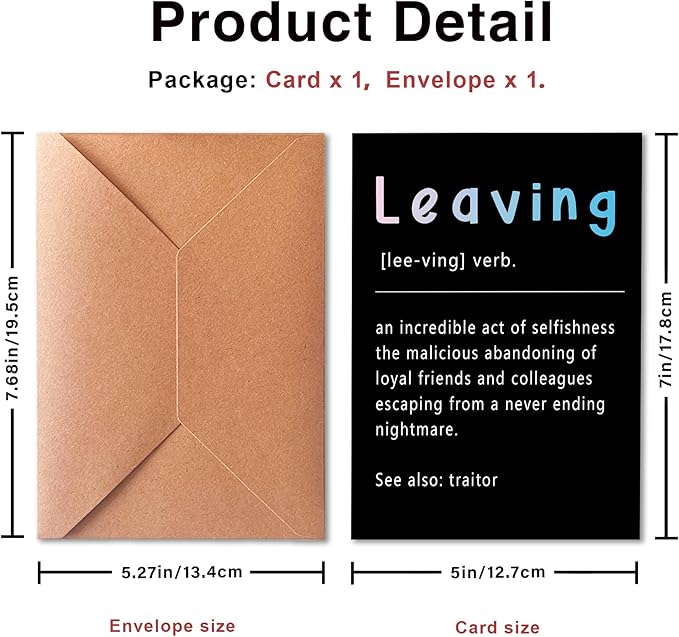 Funny Farewell Card for Coworkers, Departure Cards for Him, Her, Work Besties, Humorous Resignation Definition Cards, Funny Card for Coworkers Leaving