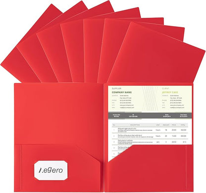 Plastic Folders with Pockets (7 Pack, Red), Durable Heavy Duty File Folders with Business Card Slot, 2-Pocket Folder for Schoolwork & Office,Letter Size