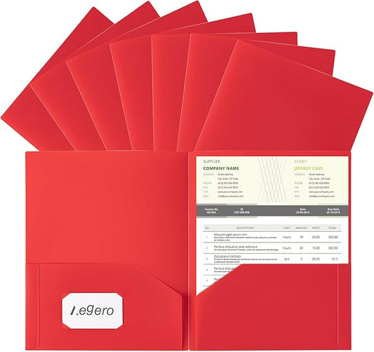 Plastic Folders with Pockets (7 Pack, Red), Durable Heavy Duty File Folders with Business Card Slot, 2-Pocket Folder for Schoolwork & Office,Letter Size