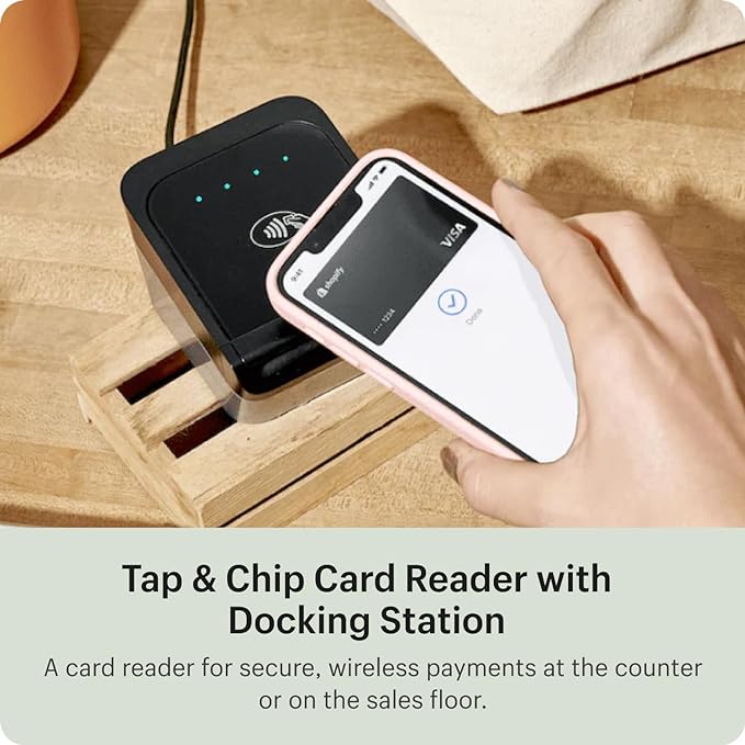 Tap & Chip Card Reader with Dock - POS Countertop Wireless Credit Card Reader Device + Holder Stand - Contactless Payment Point of Sale Station for Retail, Small Business