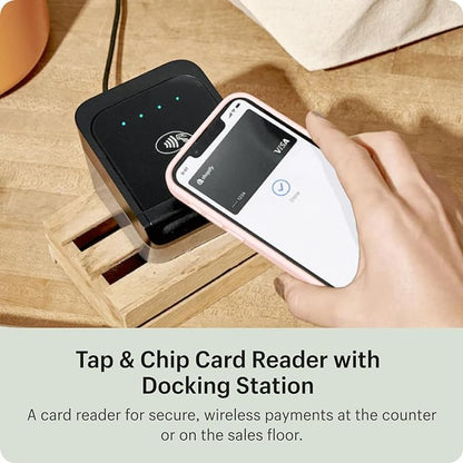 Tap & Chip Card Reader with Dock - POS Countertop Wireless Credit Card Reader Device + Holder Stand - Contactless Payment Point of Sale Station for Retail, Small Business