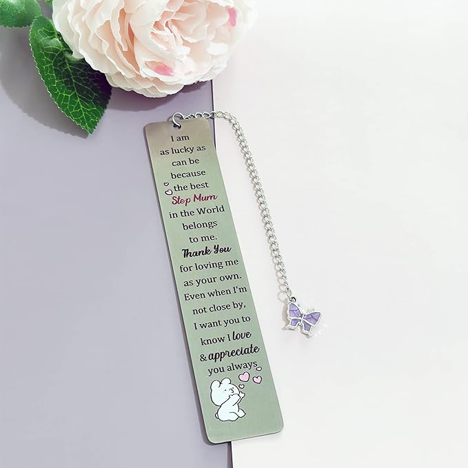Step Mom Bookmarks Mothers Day Gifts Bookmarker Birthday Retirement Appreciate Love Quote Engraved Keepsakes Mommy Thank You for Loving Me as Your Own Christmas Thanksgiving Women Book Lover Accessory