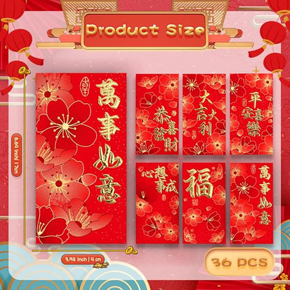 Chinese New Year Red Envelopes, Lunar New Year Envelopes, 36 Pcs Year of the Dragon Red Envelopes 2025, Lucky Money Envelopes, Red Pocket, 红包, Chinese Money Envelopes for Cash Wedding Birthday Gift