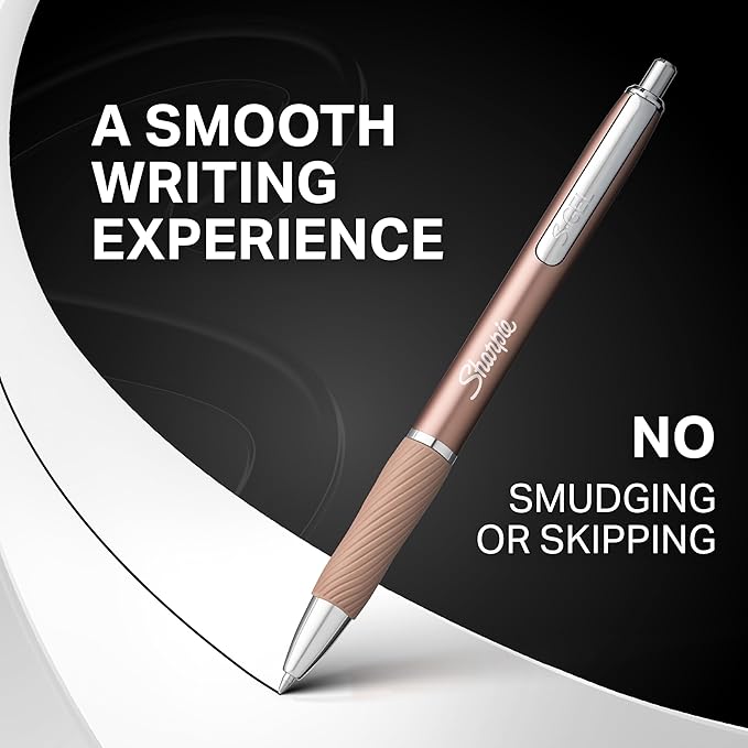 Sharpie S-Gel, Gel Pens, Sleek Metal Barrel, Champagne, Medium Point (0.7mm), Black Ink, 4 Count