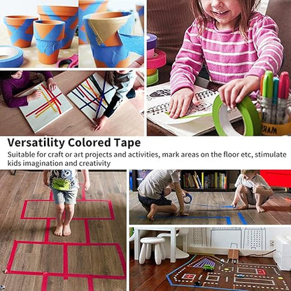 Colored Masking Tape 6 Rolls, 1 inch Wide x 14.3 Yards Long, Craft Tape Color Painters Tape Colorful Art Tape Rainbow Labeling Tapes Marking Tape for Kids Crafts Moving Classroom, 6 Colors