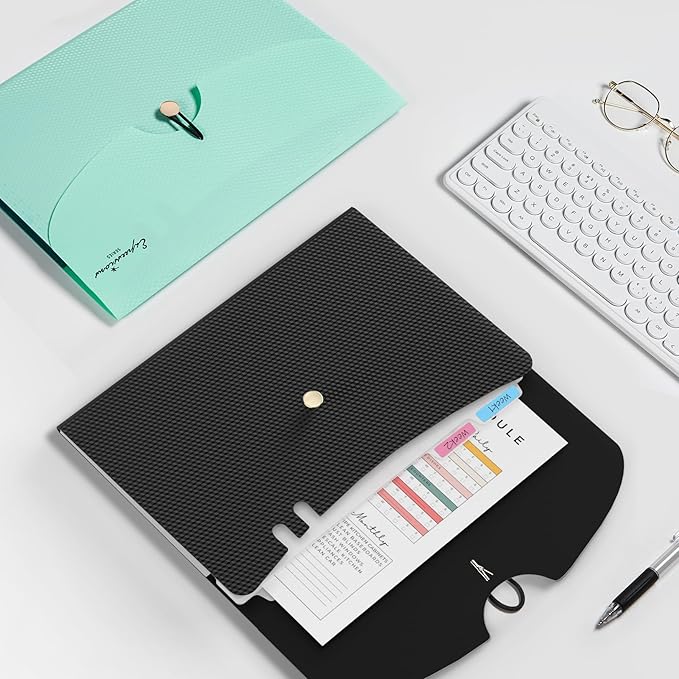 Sooez 7 Pocket Expanding File Folder, Premium Accordion File Organizer with Bungee Closure, Letter Size Folders for Documents, Portable Filing Folders for School Office Supplies, Black