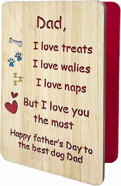 Handmade Bamboo Funny Dog Dad Fathers Day Card from Son Daughter, Cute Dog Dad Gifts for Men, Wooden Happy Father’s Day Card for Him