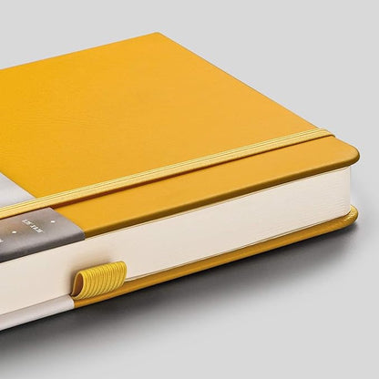 EMSHOI Dotted Journal Bullet Notebook, 256 Pages 120gsm Thick Dot Grid Notebook, A5 Hardcover Leather Journal with Stencils, 16 Perforated Pages, Pen Loop, Inner Pocket, 5.75"x8.38"-Yellow