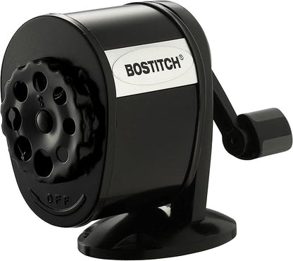 Bostitch Office Wall Mount Manual Pencil Sharpener, Tip Saver, 8 Hole Dial, 6X Longer Cutter Life, Vertical or Horizontal Mounting Black (MPS1-BLK)