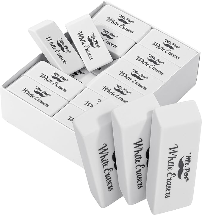 Mr. Pen- White Pencil Eraser, 36 Pack, Block Erasers for Pencils, Mr Pen Erasers for School, Large Eraser