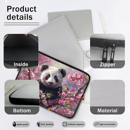 Cherry Blossom Panda Printed Laptop Bag for Women Men, Protective 15 Inch Computer Laptop Carrying Cover Laptop Sleeve Computer Bag with Zipper, Compatible with Most Laptop Computers