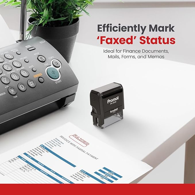 Promot Faxed Self Inking Rubber Stamp - Refillable Faxed Stamper - Business, Bookkeeping, Ordering, Accounting, Work, Office Stamps - Red Ink