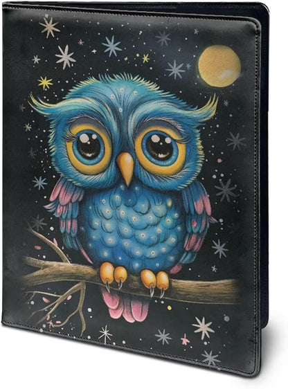 Office Folder Cute Owl Print PU Leather Padfolio with A4 Size Clipboard Clip for Business Resume Interview Document Sleeve Binder Folder for Men/Women