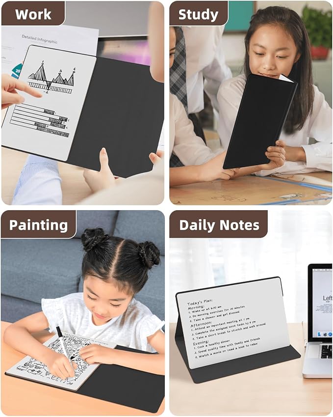 Small Dry Erase Board with Stand for Desk, Portable Reusable Desktop Notepad, 9.5 * 6.6in Memo White Board,Office Home Supplies Desk Accessories MH770 (Black)