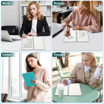 Lined Spiral Journal Notebook, A5 Hardcover Leather Notebook for Work, 5.7''×8.2'', 100GSM Thick Paper Spiral Bound Journaling Notebooks for Women & Men Office School Note Taking Business, Lake Blue